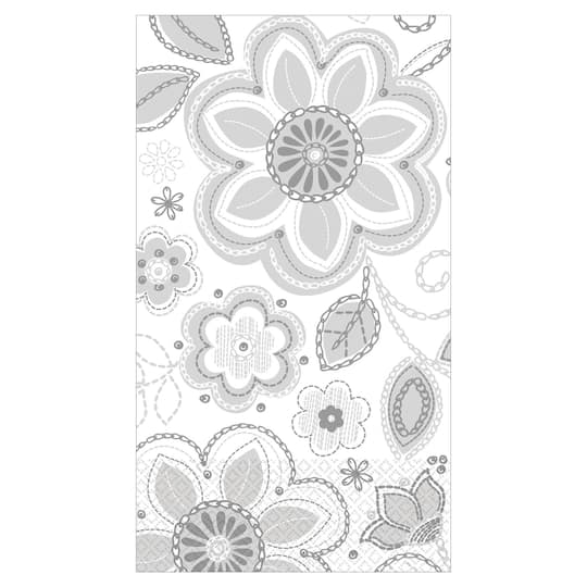 Silver Flower Embroidery Paper Guest Towels, 48ct.